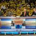 ESPN's College Game Day anchors (from left) Rece Davis, Hubert Davis, Digger Phelps and Jay Bilas film a segment in front of Michigan basketball's Maize Rage during a taping at Crisler Arena on Saturday morning. Melanie Maxwell I AnnArbor.com